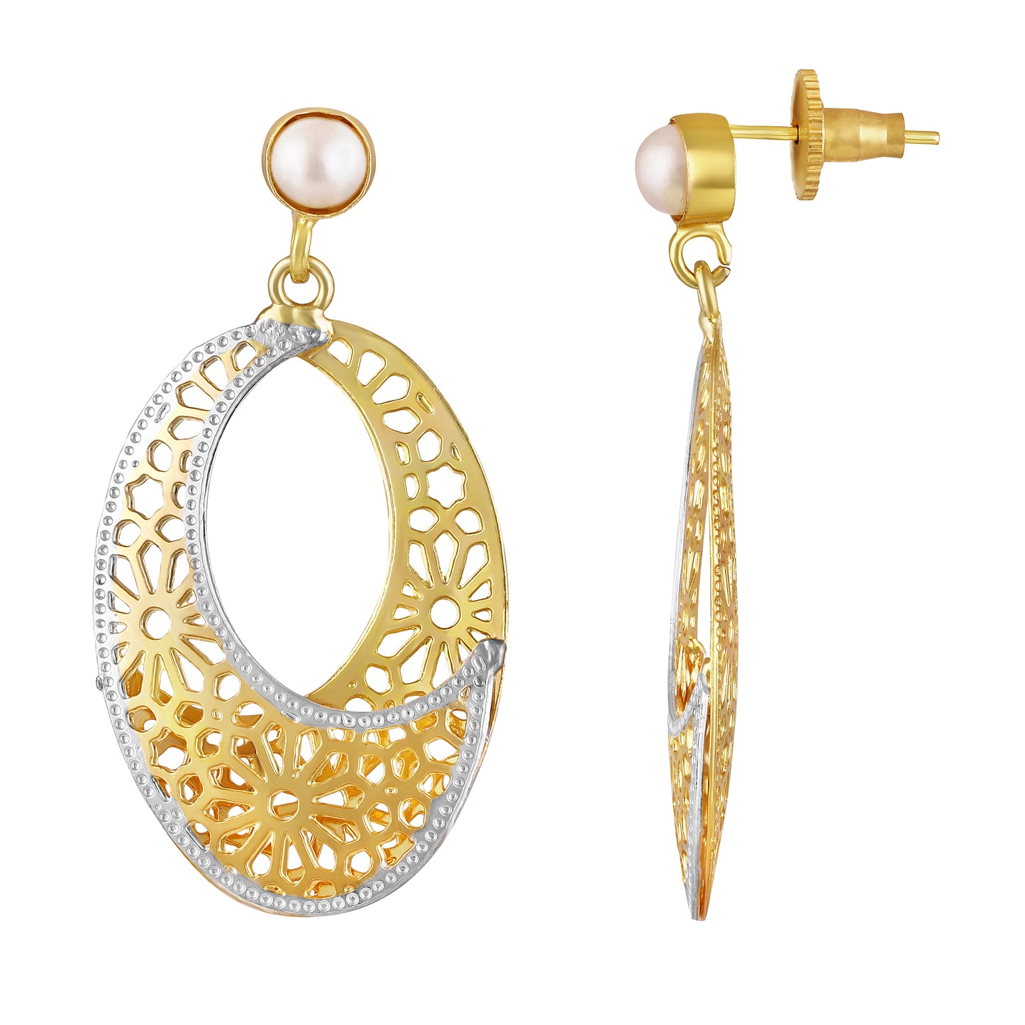 Bdiva Lightweight Dual-Tone Filigree Crescent Earrings with Elegance & Modern Glamour