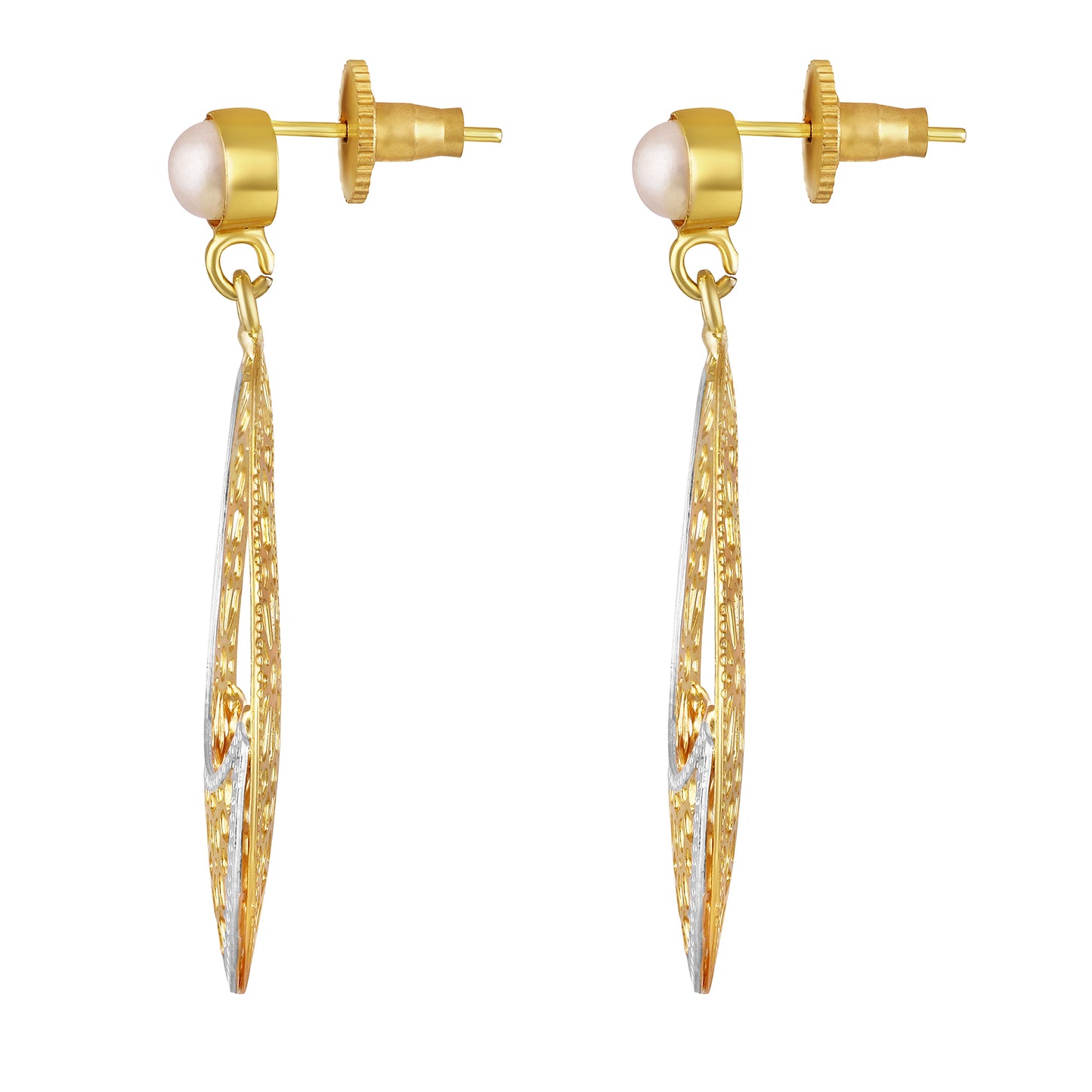 Bdiva Lightweight Dual-Tone Filigree Crescent Earrings with Elegance & Modern Glamour