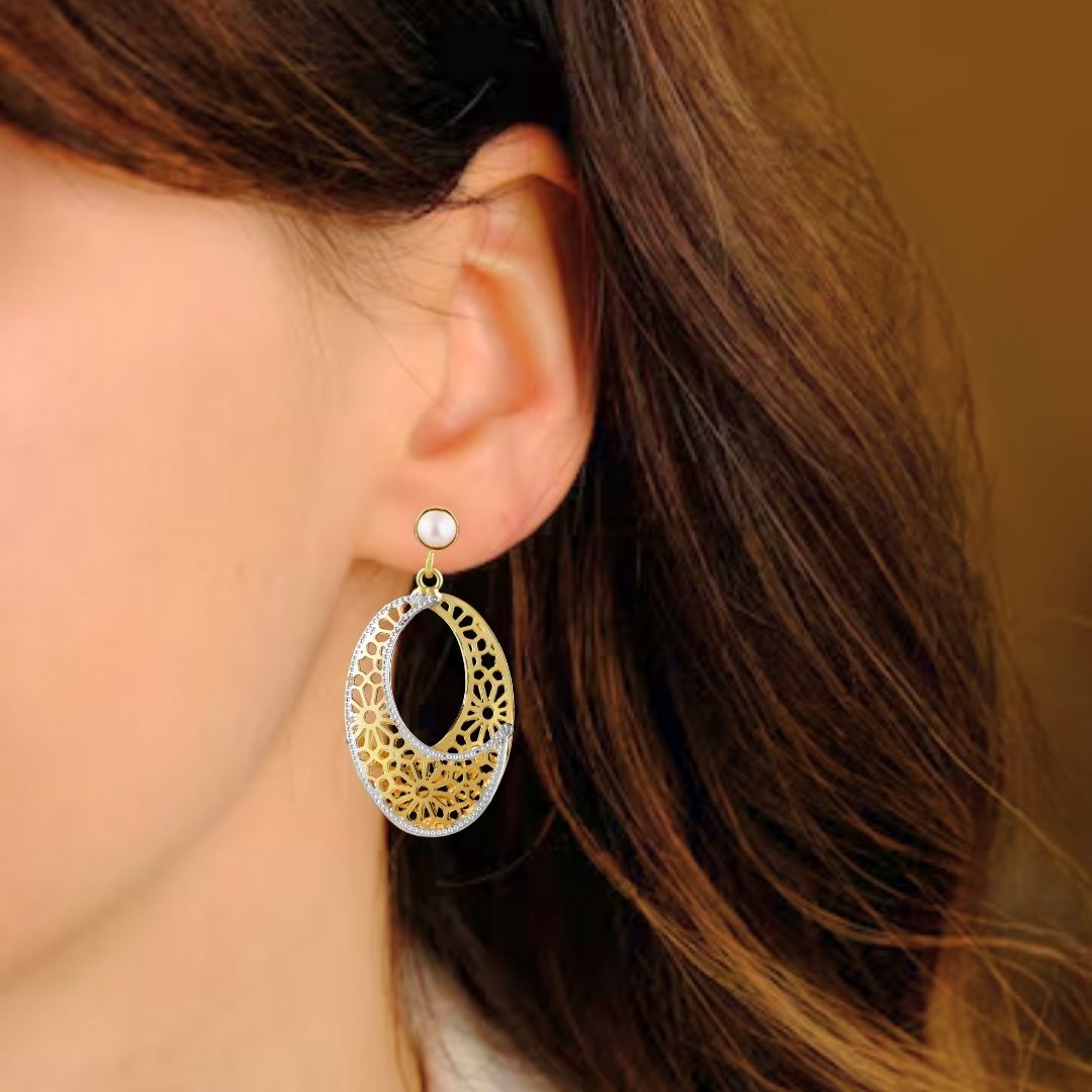 Bdiva Lightweight Dual-Tone Filigree Crescent Earrings with Elegance & Modern Glamour