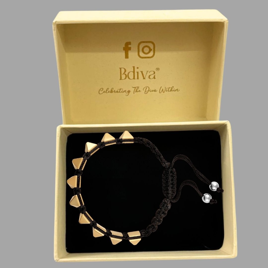 BDiva 18k Gold Plated Pyramid Spike Power Bracelet Elevate Your Bold Style