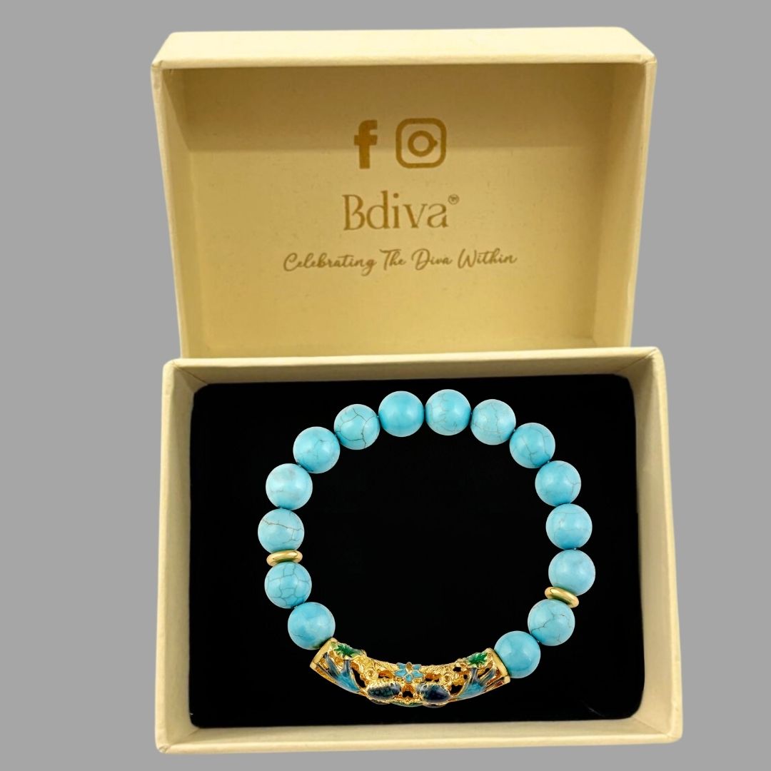 BDiva 18k Gold Plated Turquoise Glory Bracelet with a Touch of Timeless Elegance