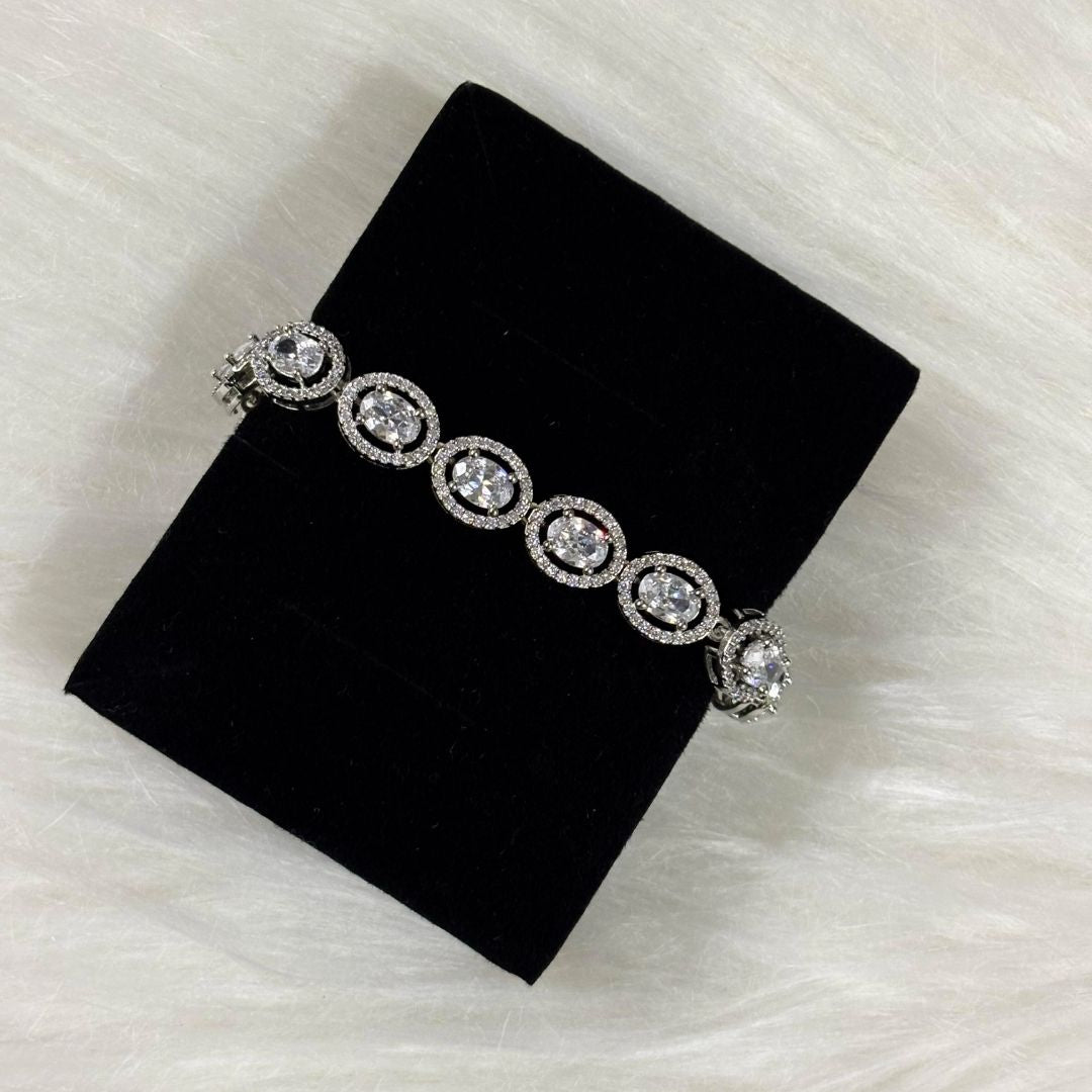 Bdiva Rhodium Plated Cubic Zirconia Stunning Oval Shaped Tennis Bracelet