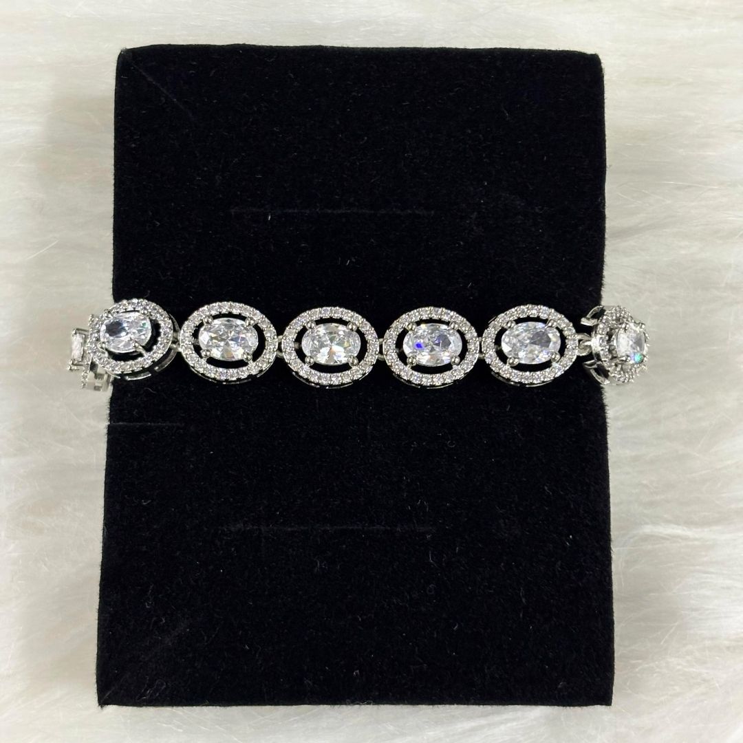 Bdiva Rhodium Plated Cubic Zirconia Stunning Oval Shaped Tennis Bracelet