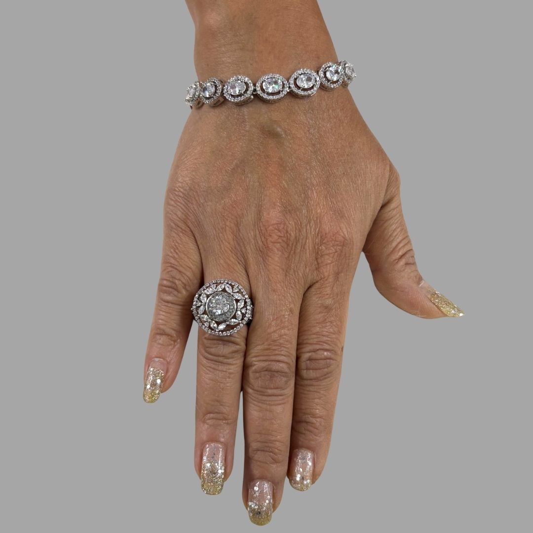 Bdiva Rhodium Plated Cubic Zirconia Stunning Oval Shaped Tennis Bracelet