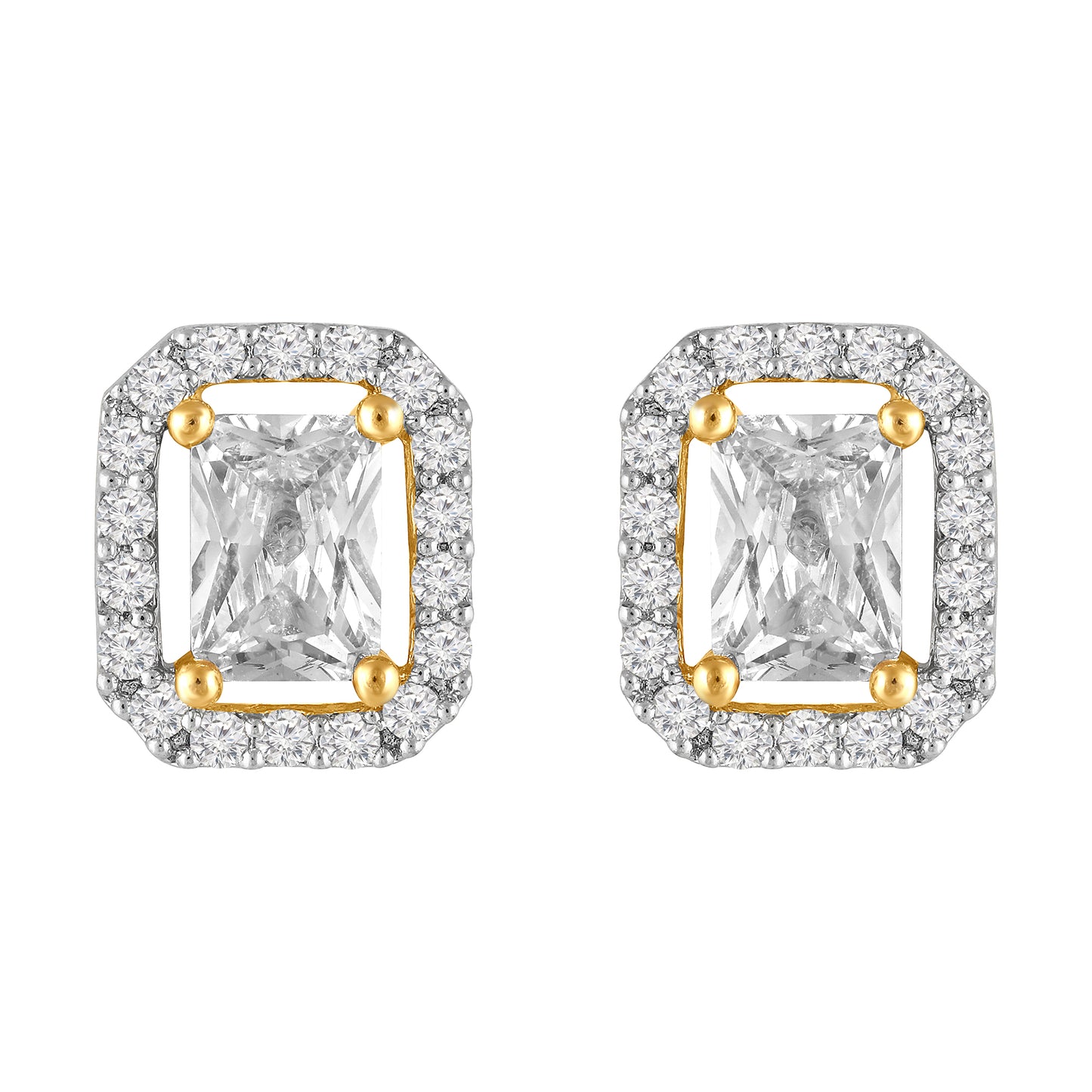 18K Gold Plated Radiant Cut Cubic Zirconia Stud Earrings