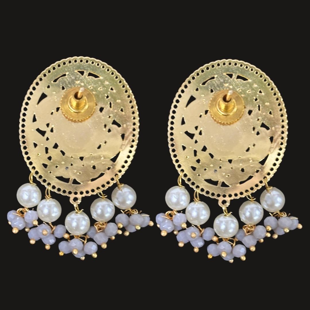 High-Quality Gold-Plated Studs with Grey Enamel & Semi-Cultured Pearls