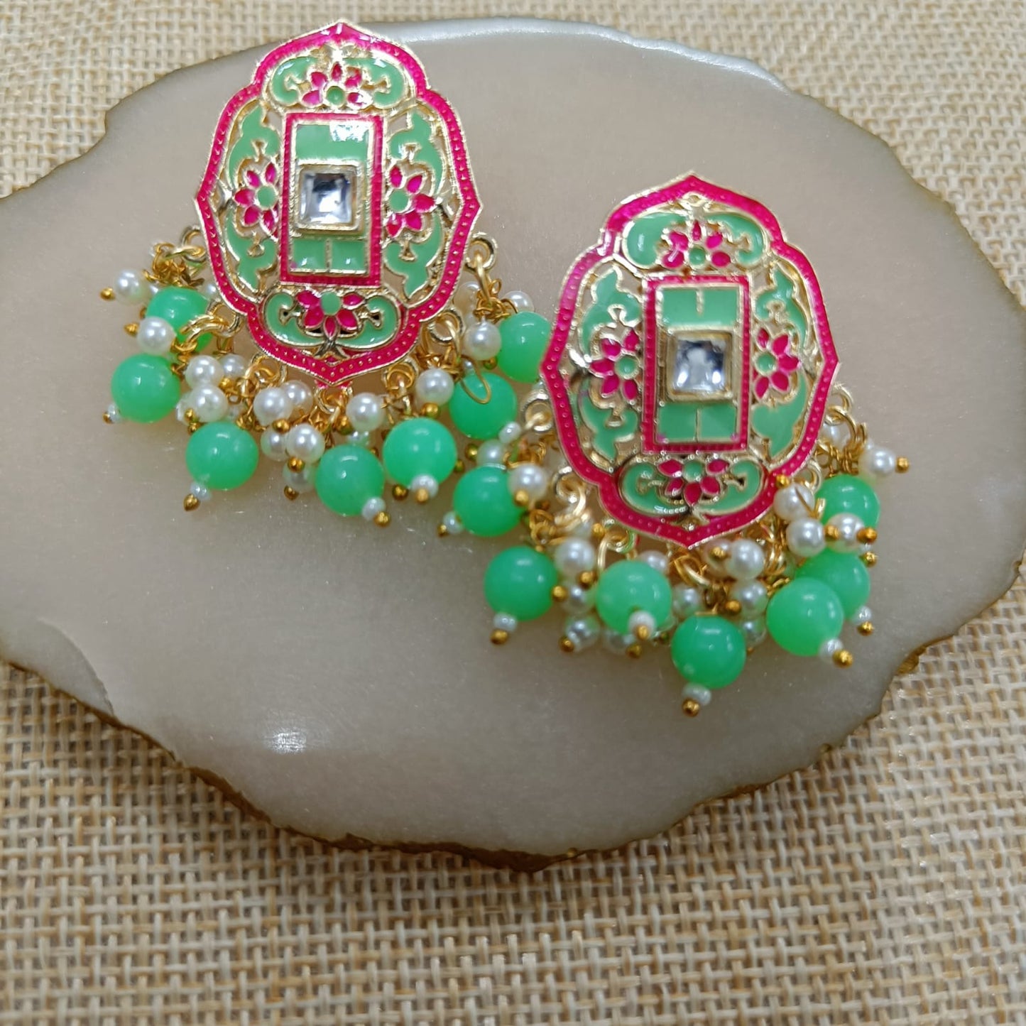 Bdiva 18K Gold Plated Green Meenakari Earrings.