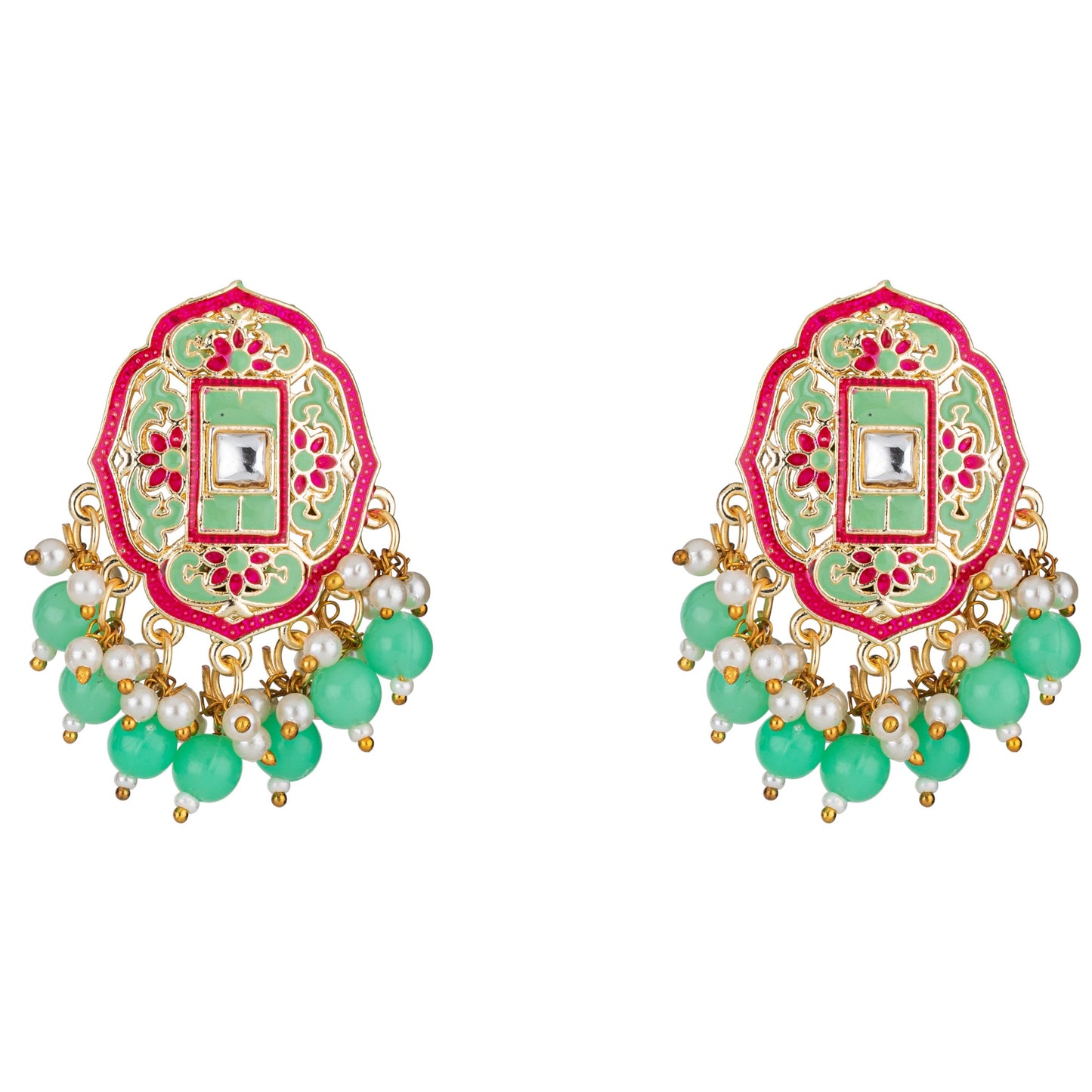 Bdiva 18K Gold Plated Green Meenakari Earrings.