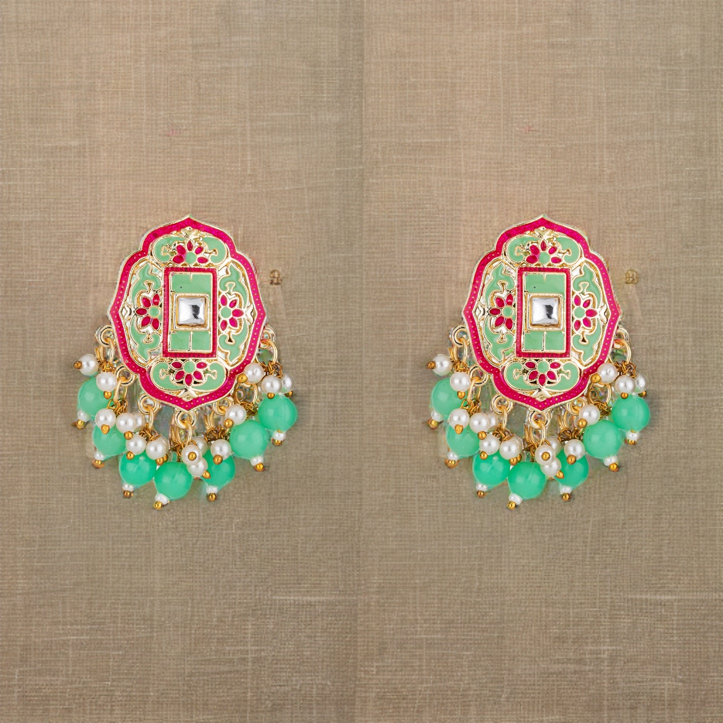Bdiva 18K Gold Plated Green Meenakari Earrings.