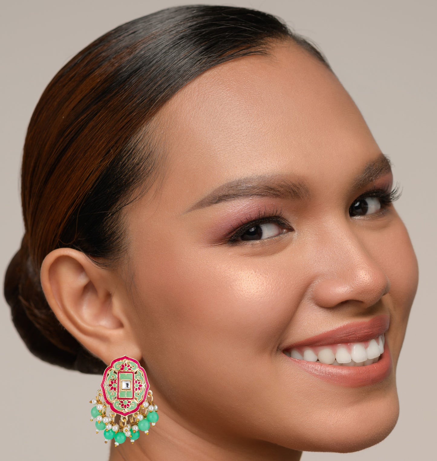 Bdiva 18K Gold Plated Green Meenakari Earrings.