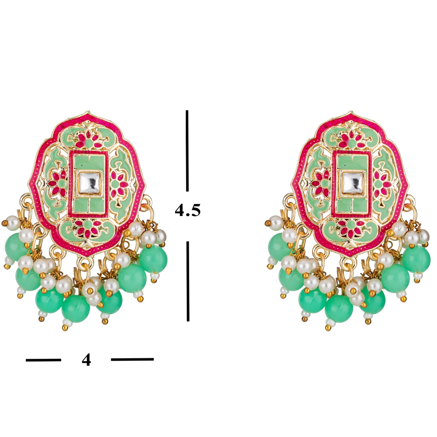 Bdiva 18K Gold Plated Green Meenakari Earrings.