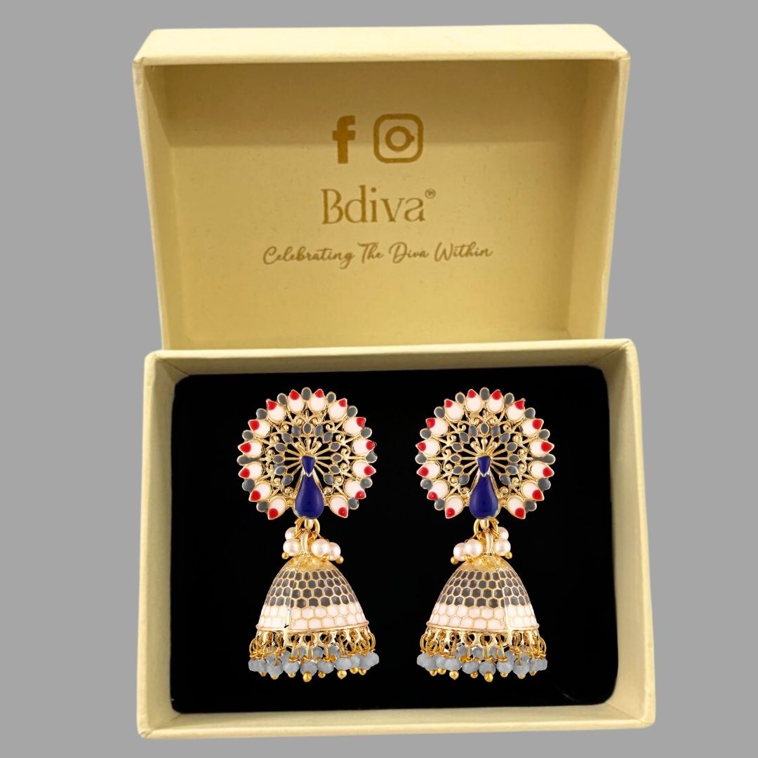 BDiva 18k Gold Plated Tradition and Modern Flair Peacock Jhumka Earrings