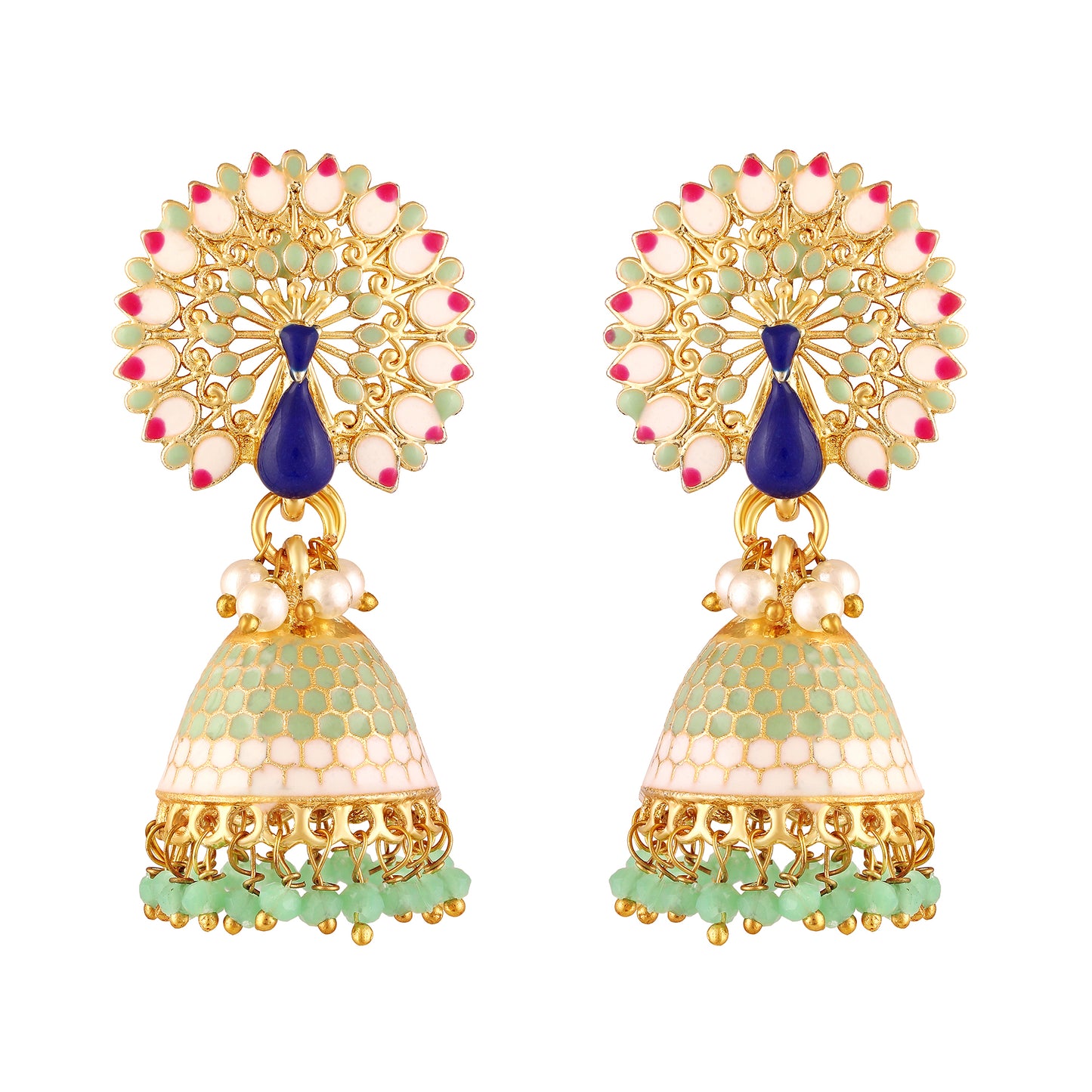 BDiva 18k Gold Plated Regal Fusion of Tradition and Modern Elegance Royal Peacock Jhumka Earrings