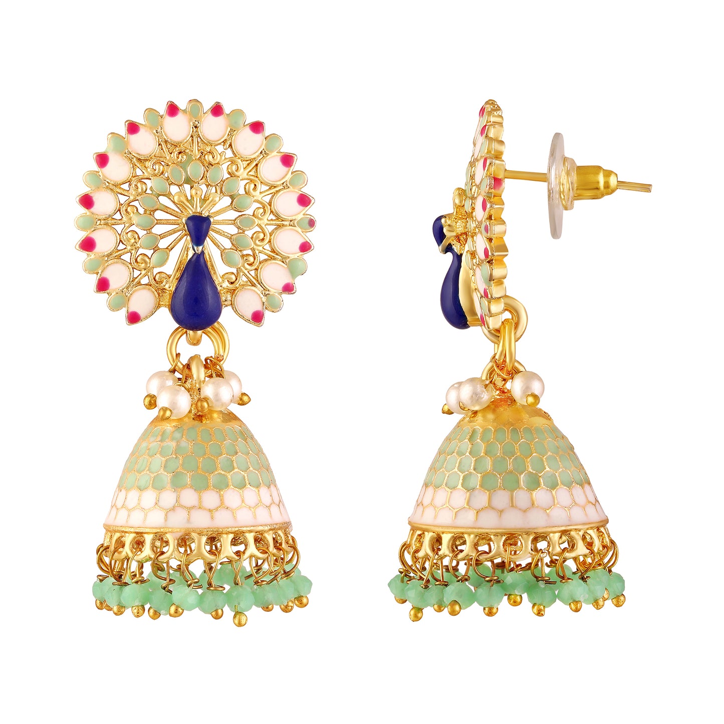 BDiva 18k Gold Plated Regal Fusion of Tradition and Modern Elegance Royal Peacock Jhumka Earrings