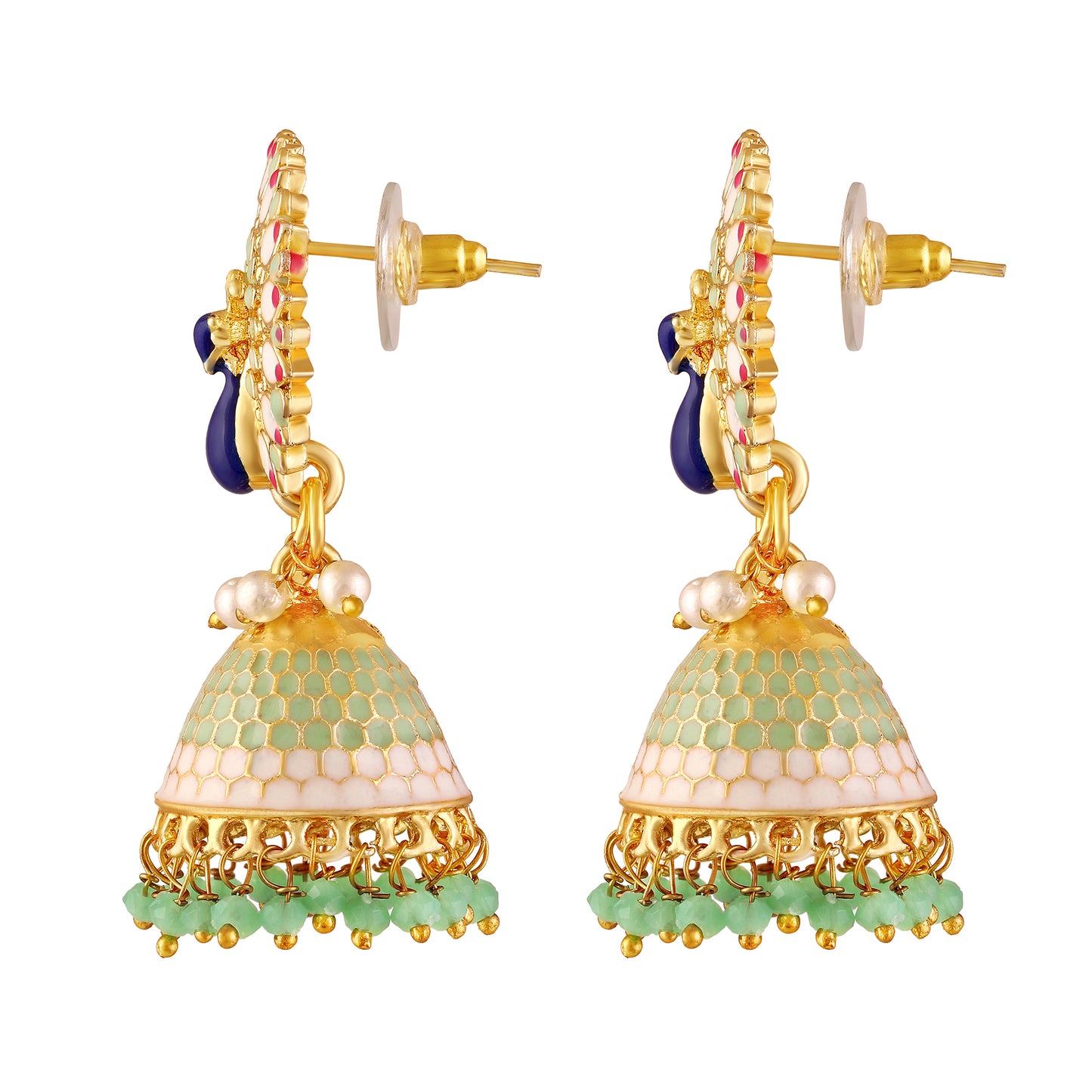 BDiva 18k Gold Plated Regal Fusion of Tradition and Modern Elegance Royal Peacock Jhumka Earrings