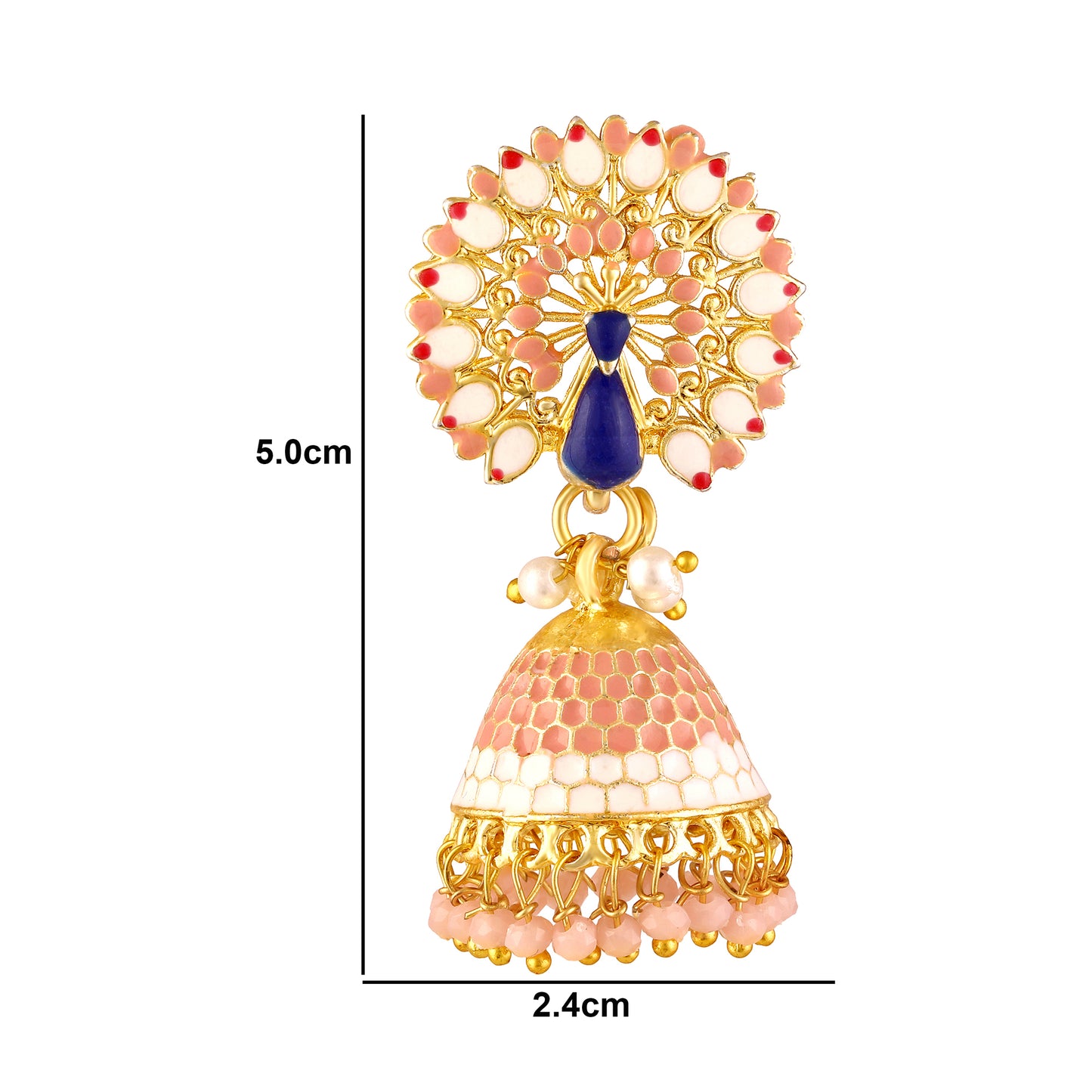 BDiva 18k Gold Plated Graceful Fusion of Pastel Hues Earrings Blush Peach Peacock Jhumka