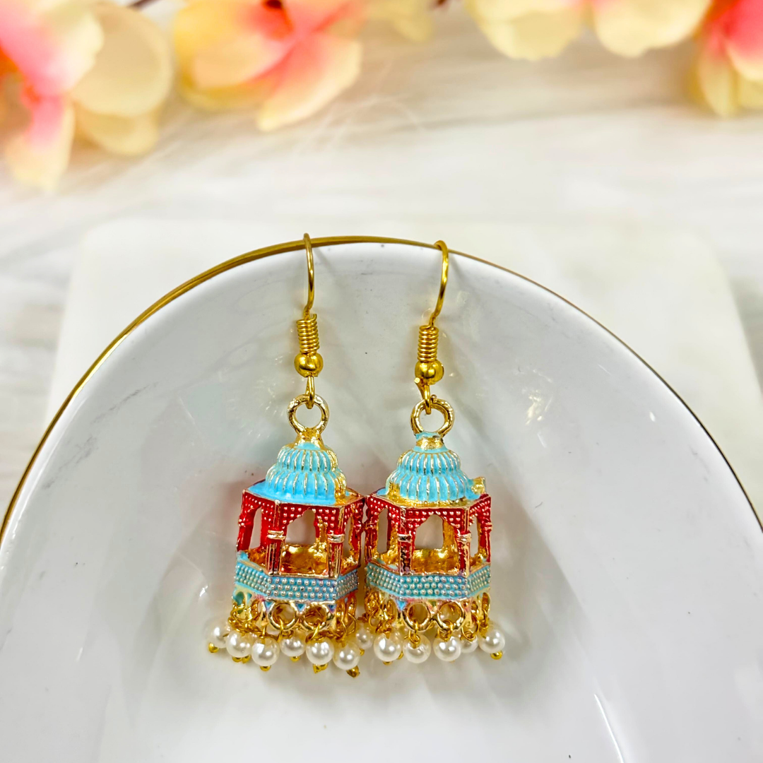BDiva 18k Gold Plated Royal Dome Dangle Earrings with a Blend of Heritage and Modern Flair