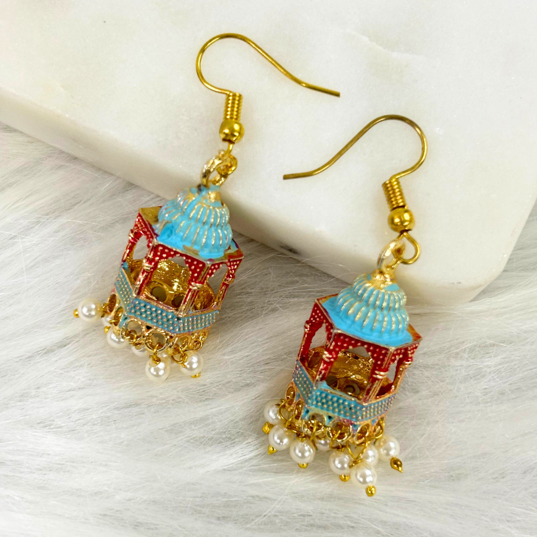 BDiva 18k Gold Plated Royal Dome Dangle Earrings with a Blend of Heritage and Modern Flair