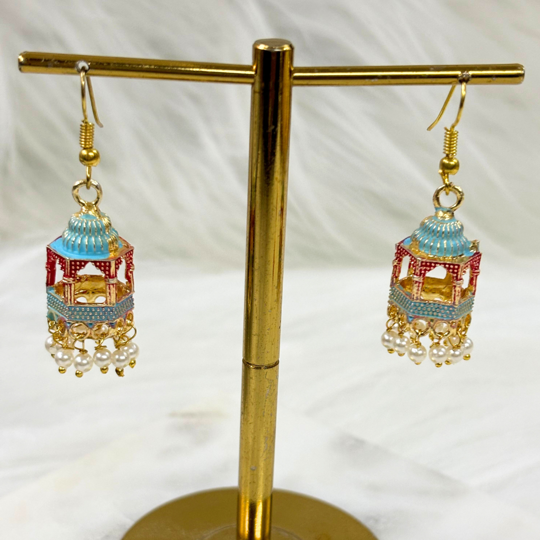 BDiva 18k Gold Plated Royal Dome Dangle Earrings with a Blend of Heritage and Modern Flair
