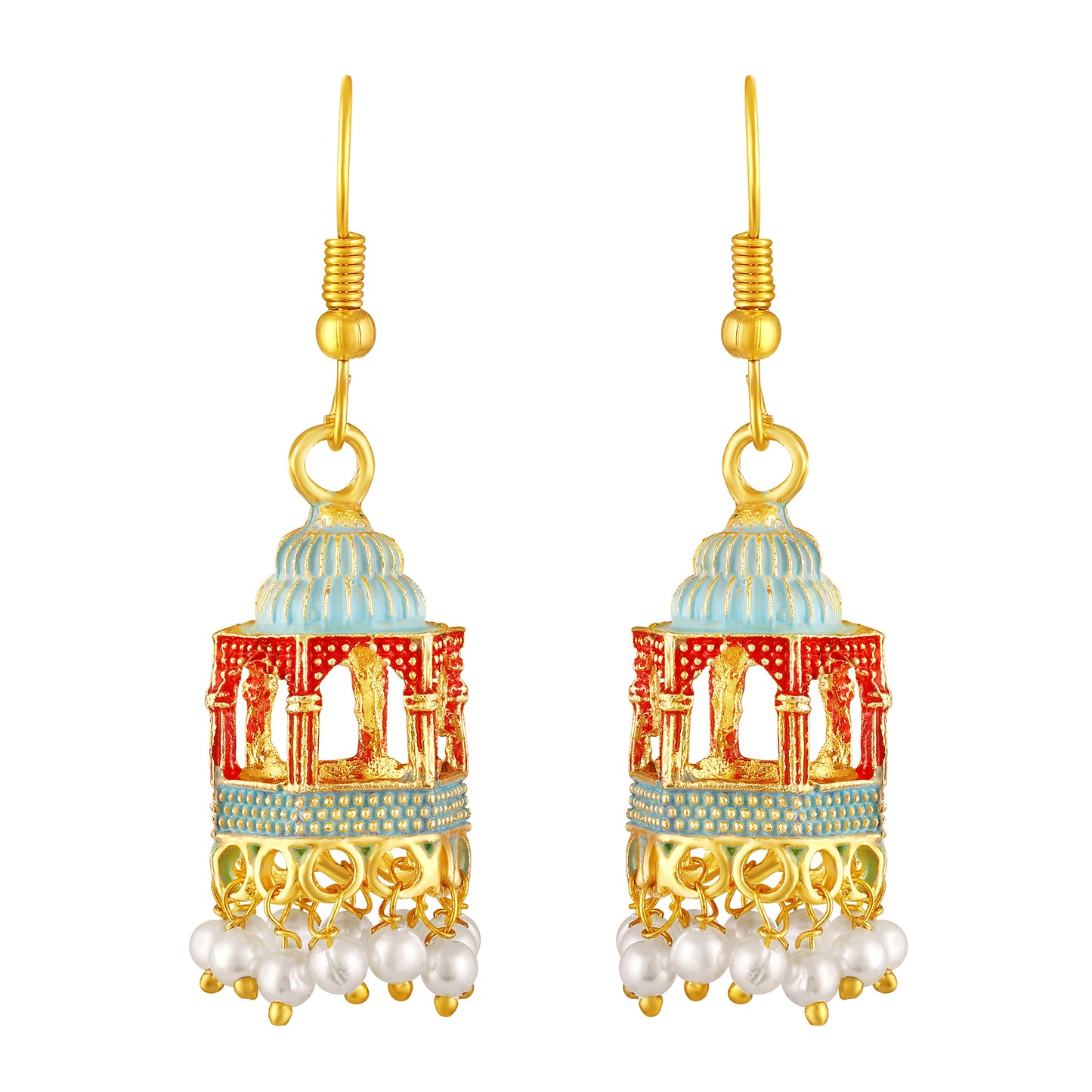 BDiva 18k Gold Plated Royal Dome Dangle Earrings with a Blend of Heritage and Modern Flair