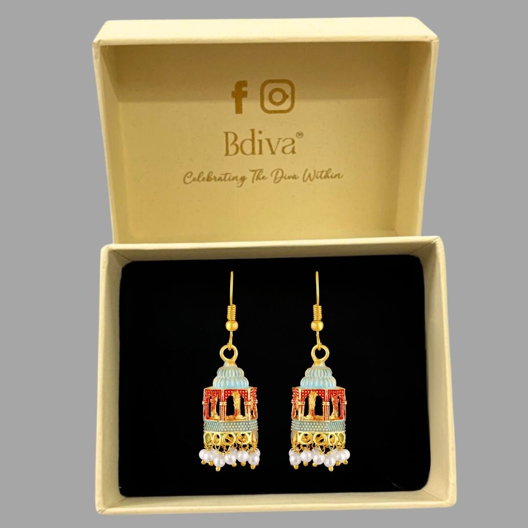 BDiva 18k Gold Plated Royal Dome Dangle Earrings with a Blend of Heritage and Modern Flair
