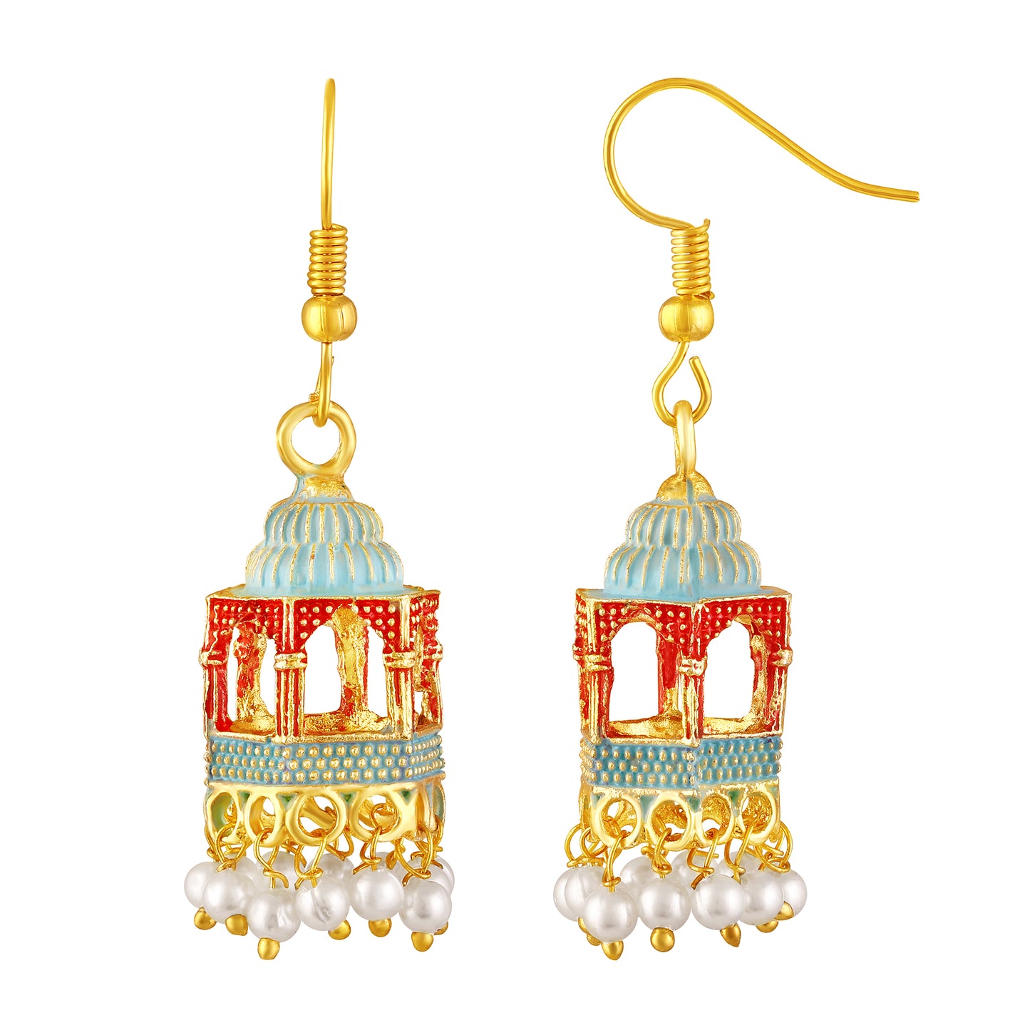 BDiva 18k Gold Plated Royal Dome Dangle Earrings with a Blend of Heritage and Modern Flair