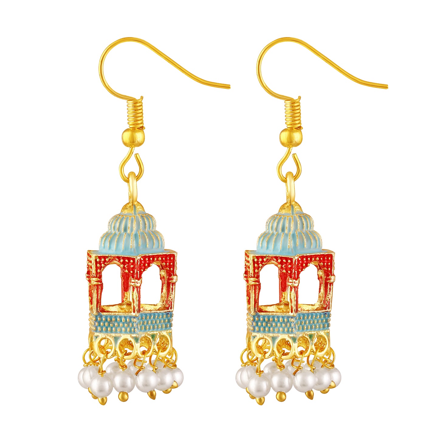 BDiva 18k Gold Plated Royal Dome Dangle Earrings with a Blend of Heritage and Modern Flair