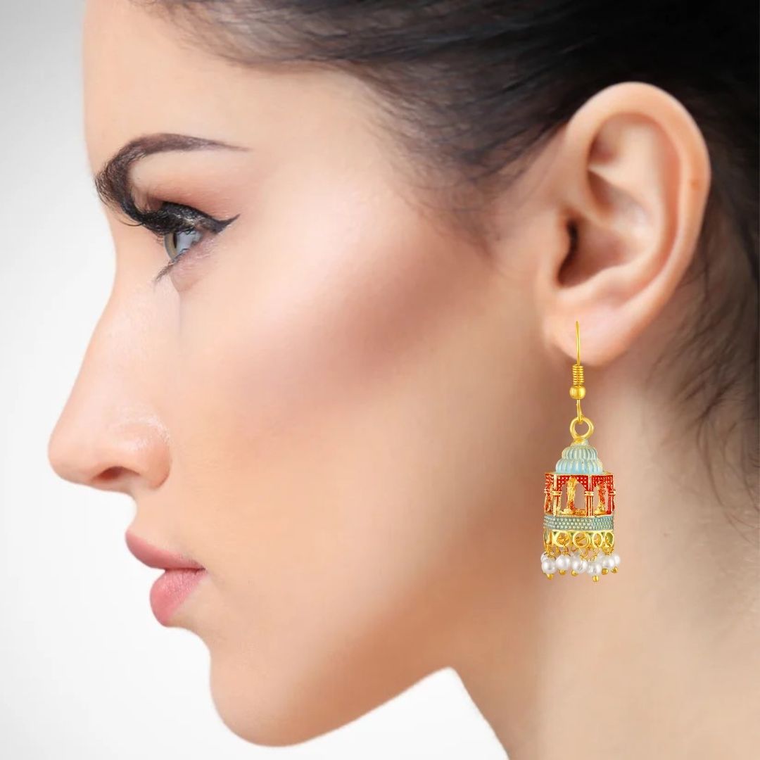 BDiva 18k Gold Plated Royal Dome Dangle Earrings with a Blend of Heritage and Modern Flair