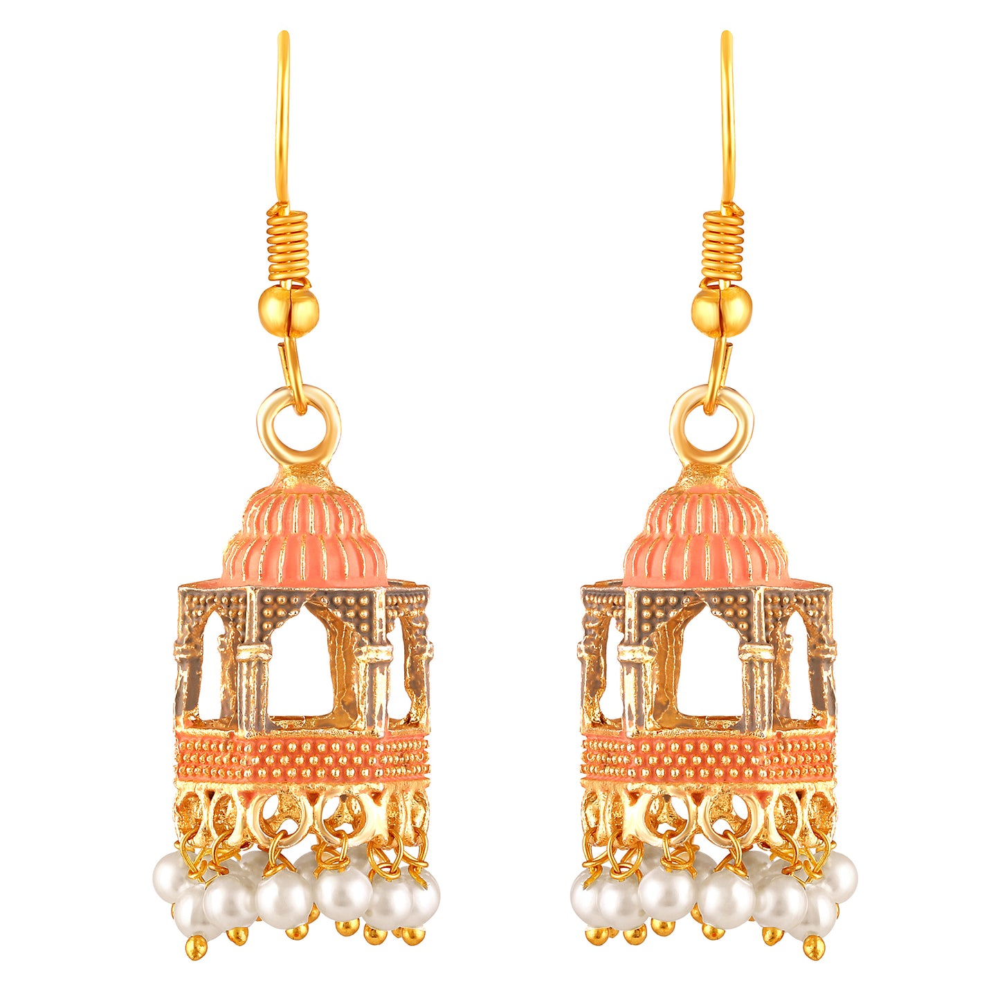BDiva 18k Gold Plated Blush Dome Dangle Earrings with a Blend of Heritage and Modern Flair