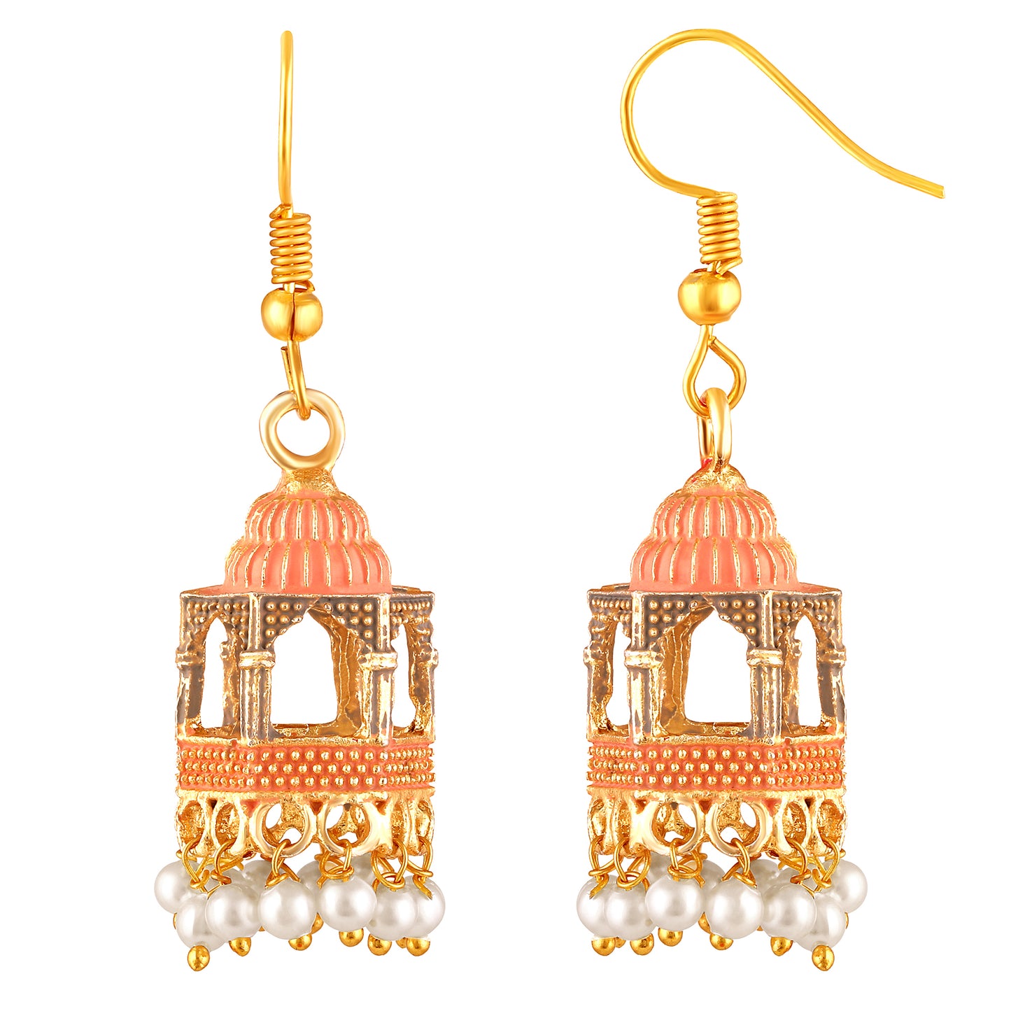 BDiva 18k Gold Plated Blush Dome Dangle Earrings with a Blend of Heritage and Modern Flair
