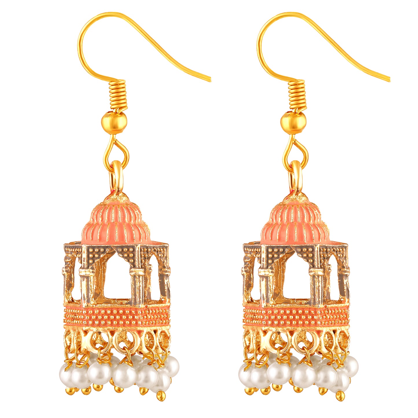 BDiva 18k Gold Plated Blush Dome Dangle Earrings with a Blend of Heritage and Modern Flair