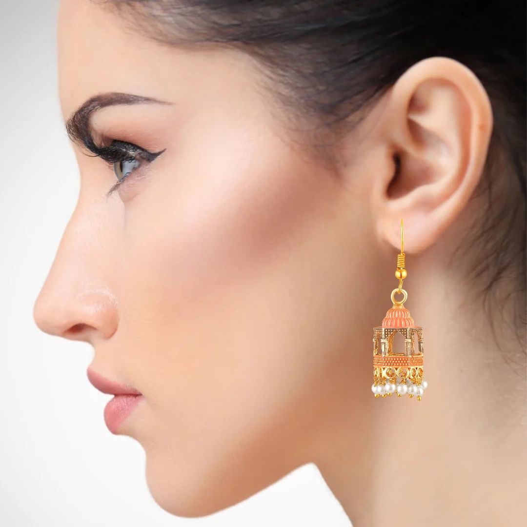 BDiva 18k Gold Plated Blush Dome Dangle Earrings with a Blend of Heritage and Modern Flair