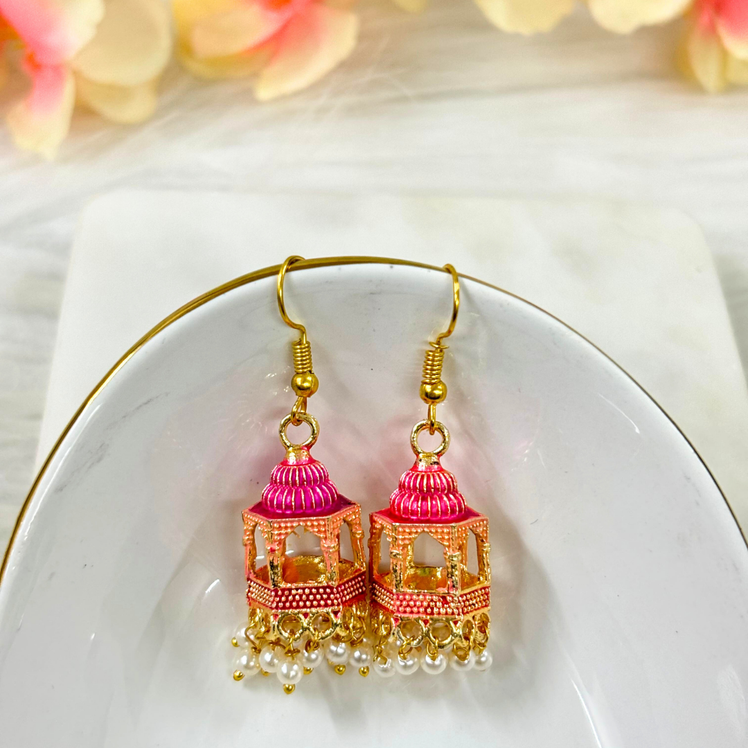 BDiva 18k Gold Plated Blush Dome Dangle Earrings with a Blend of Heritage and Modern Flair