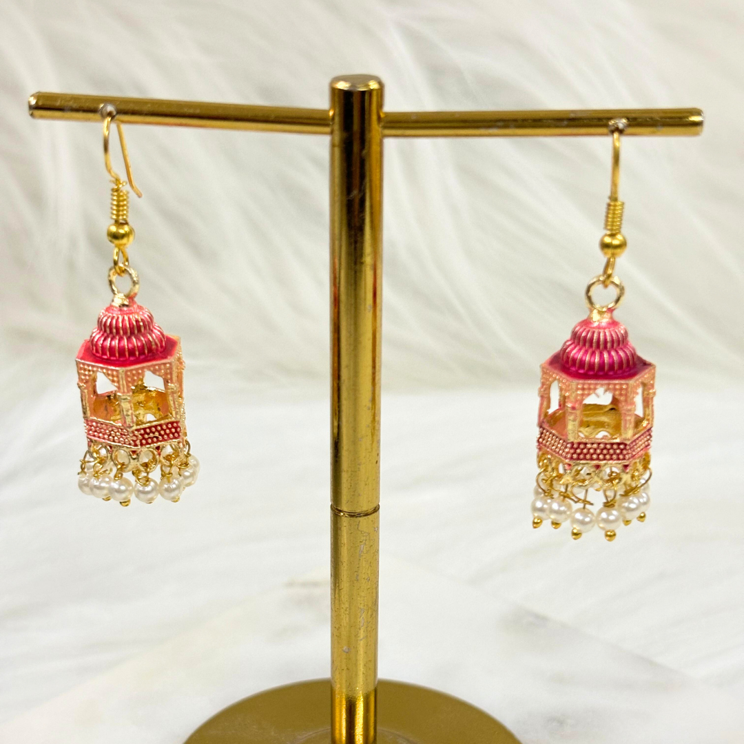 BDiva 18k Gold Plated Blush Dome Dangle Earrings with a Blend of Heritage and Modern Flair