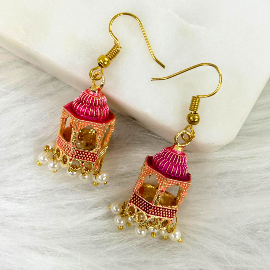 BDiva 18k Gold Plated Blush Dome Dangle Earrings with a Blend of Heritage and Modern Flair