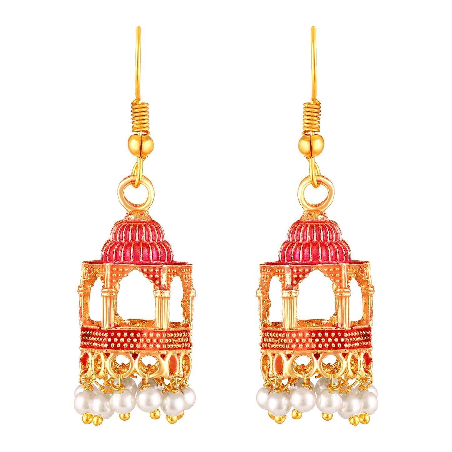 BDiva 18k Gold Plated Blush Dome Dangle Earrings with a Blend of Heritage and Modern Flair