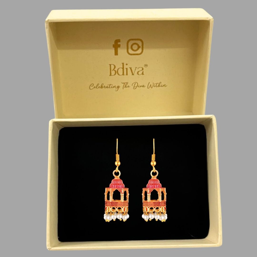 BDiva 18k Gold Plated Blush Dome Dangle Earrings with a Blend of Heritage and Modern Flair
