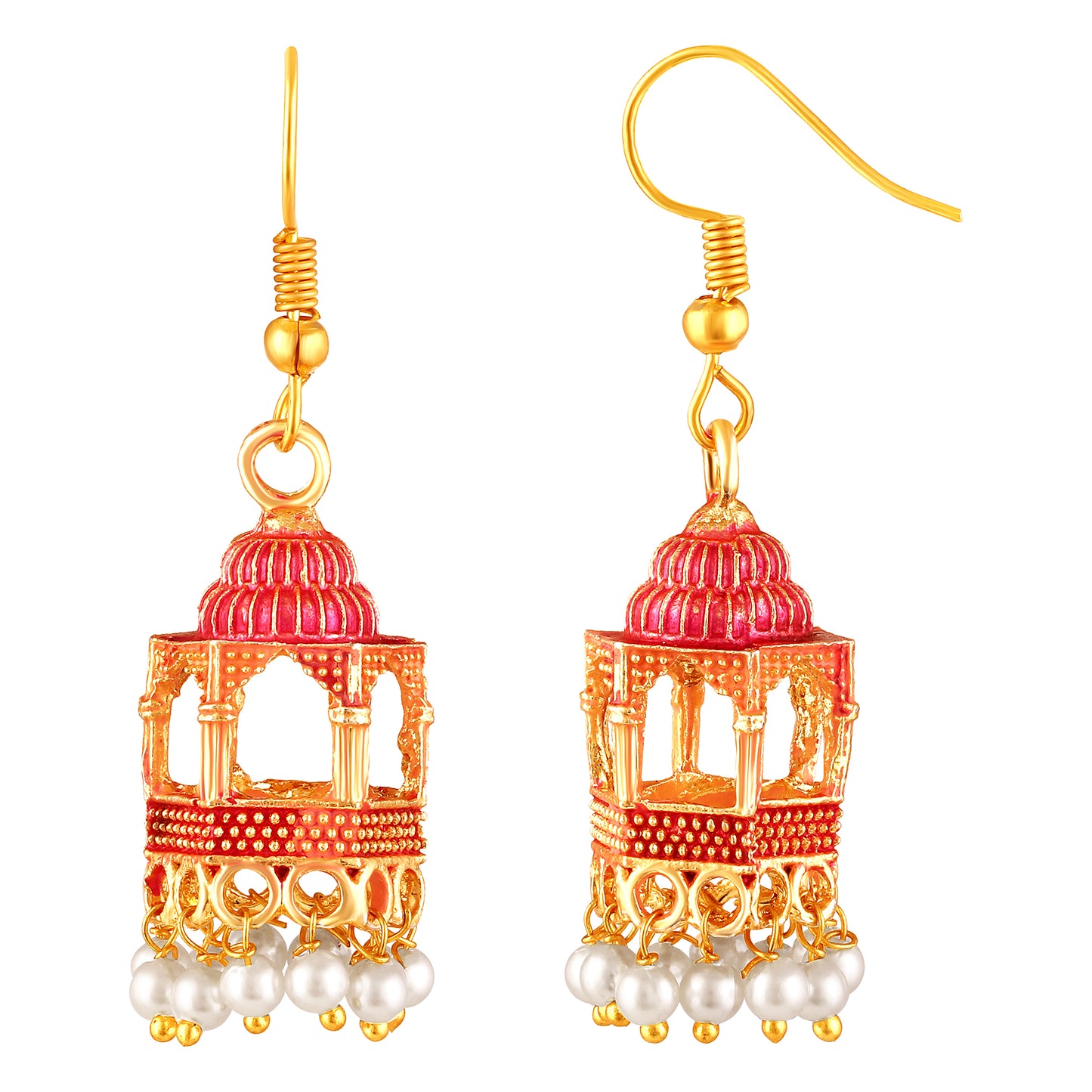 BDiva 18k Gold Plated Blush Dome Dangle Earrings with a Blend of Heritage and Modern Flair