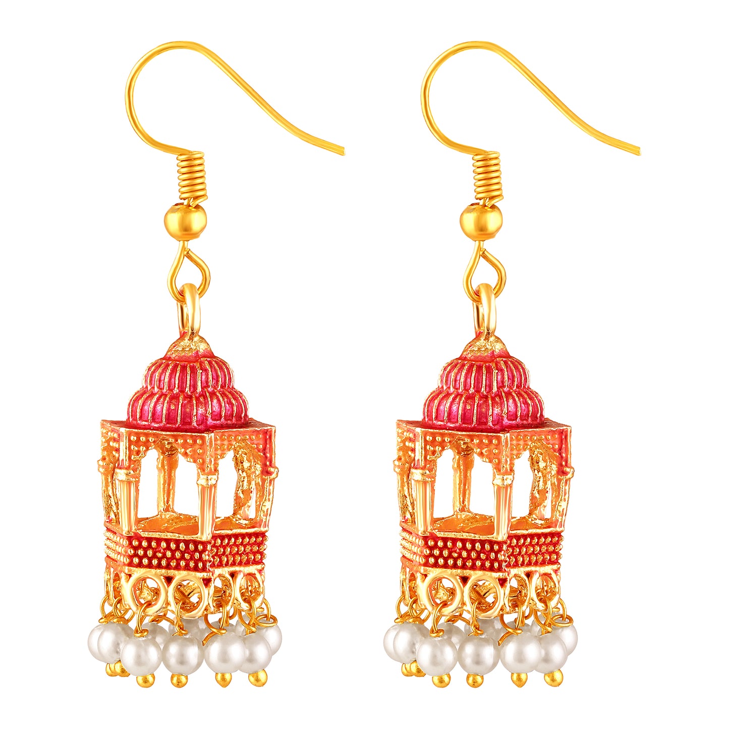 BDiva 18k Gold Plated Blush Dome Dangle Earrings with a Blend of Heritage and Modern Flair