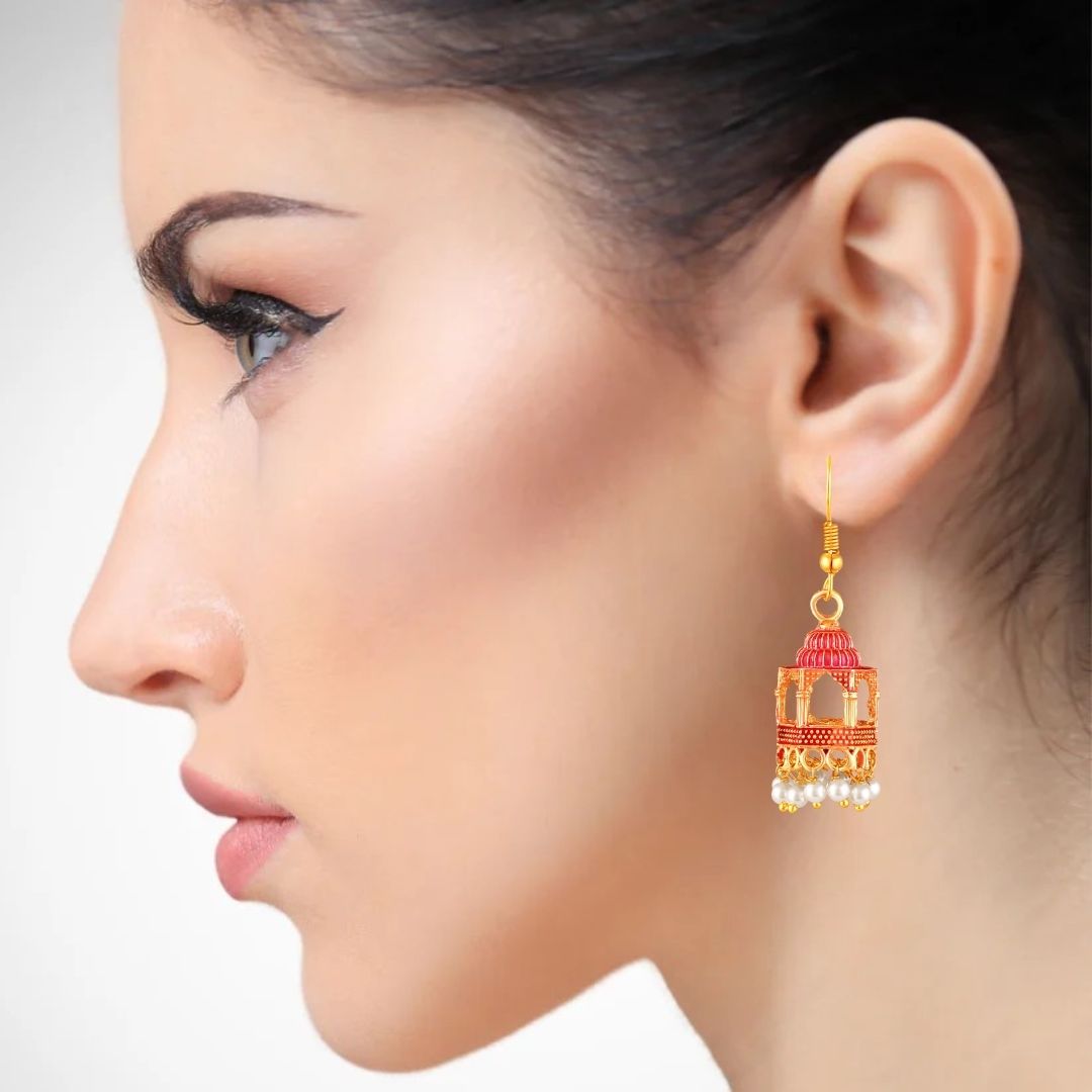 BDiva 18k Gold Plated Blush Dome Dangle Earrings with a Blend of Heritage and Modern Flair