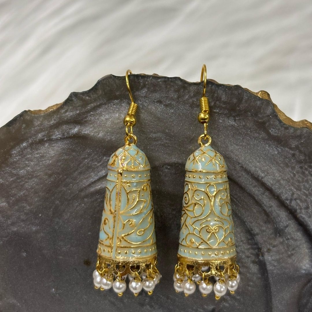 BDiva 18k Gold Plated Charm Sky Blue Enamel Dome Earrings with a Touch of Vintage Elegance