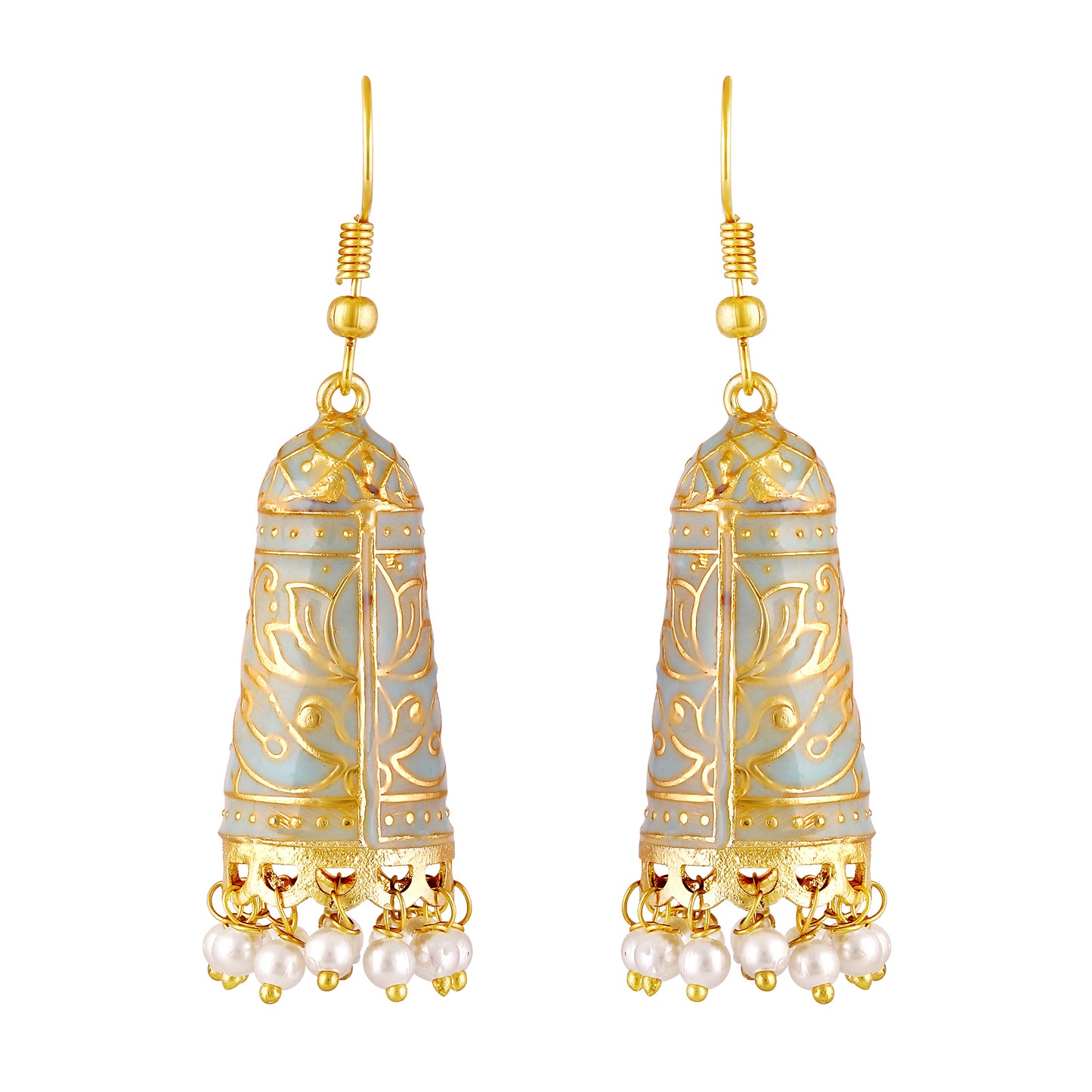 BDiva 18k Gold Plated Charm Sky Blue Enamel Dome Earrings with a Touch of Vintage Elegance