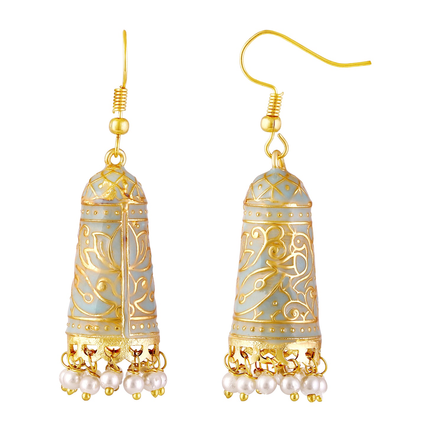 BDiva 18k Gold Plated Charm Sky Blue Enamel Dome Earrings with a Touch of Vintage Elegance