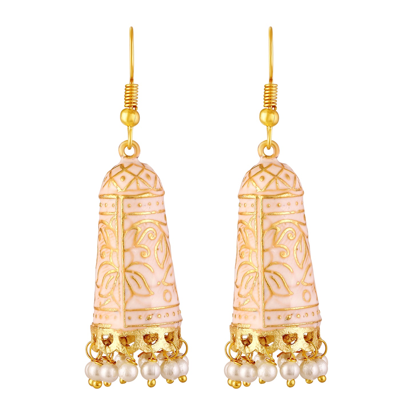 BDiva 18k Gold Plated Ivory Enamel Dome Earrings with An Ethereal Touch of Grace