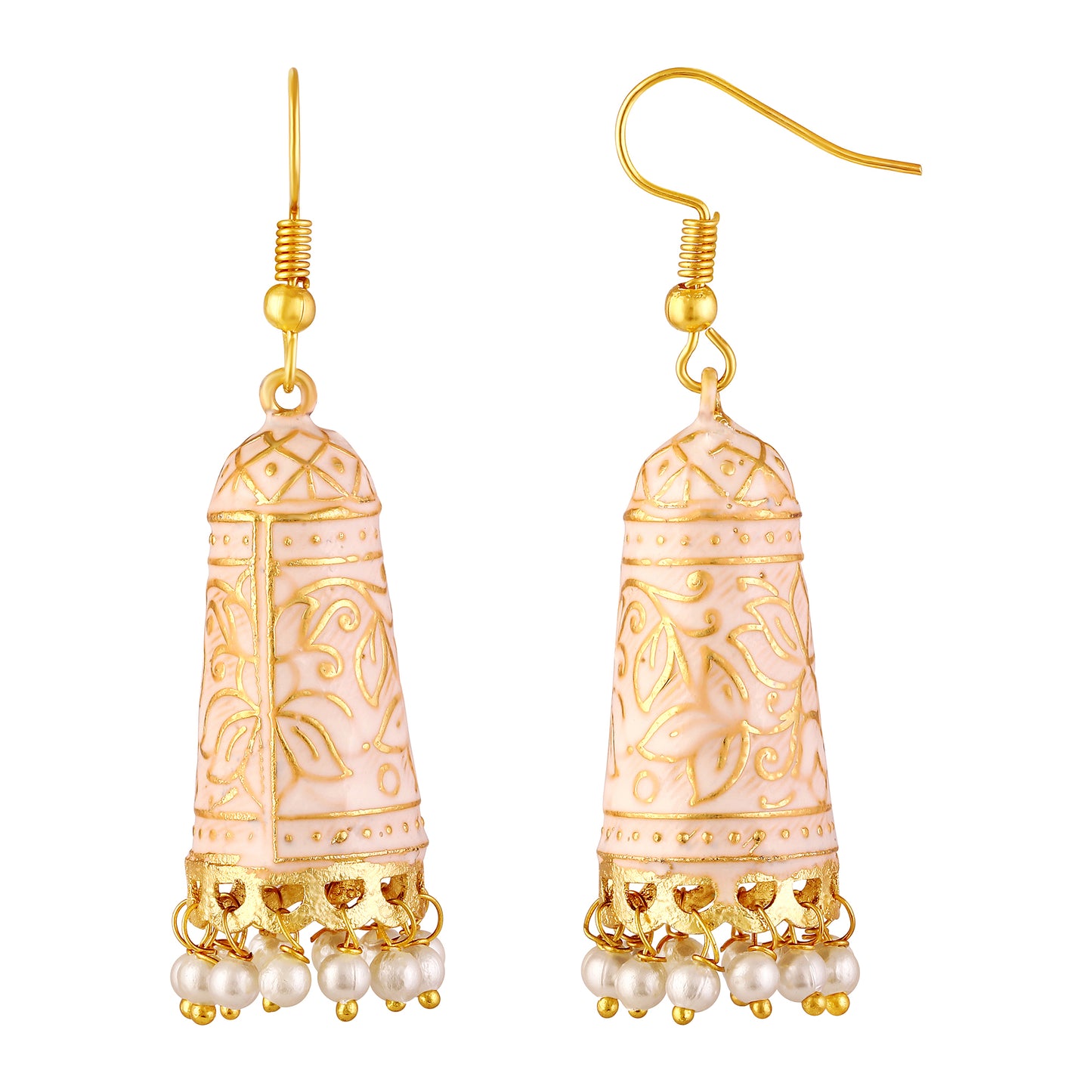 BDiva 18k Gold Plated Ivory Enamel Dome Earrings with An Ethereal Touch of Grace