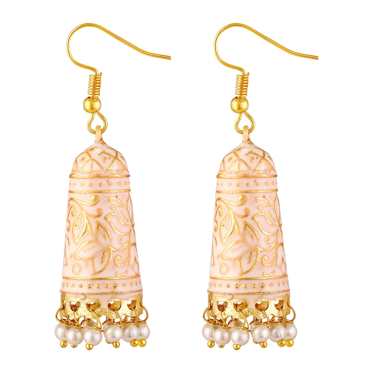 BDiva 18k Gold Plated Ivory Enamel Dome Earrings with An Ethereal Touch of Grace