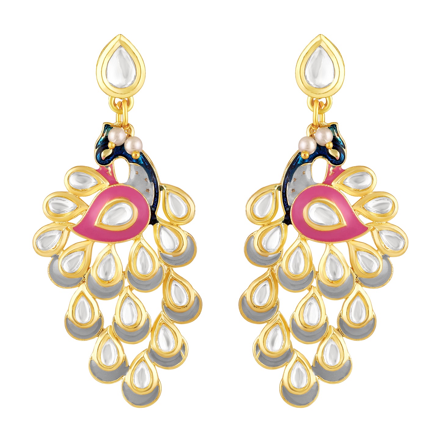 BDiva 18k Gold Plated Peacock Royalty Statement Earrings with Tradition and Modern Elegance