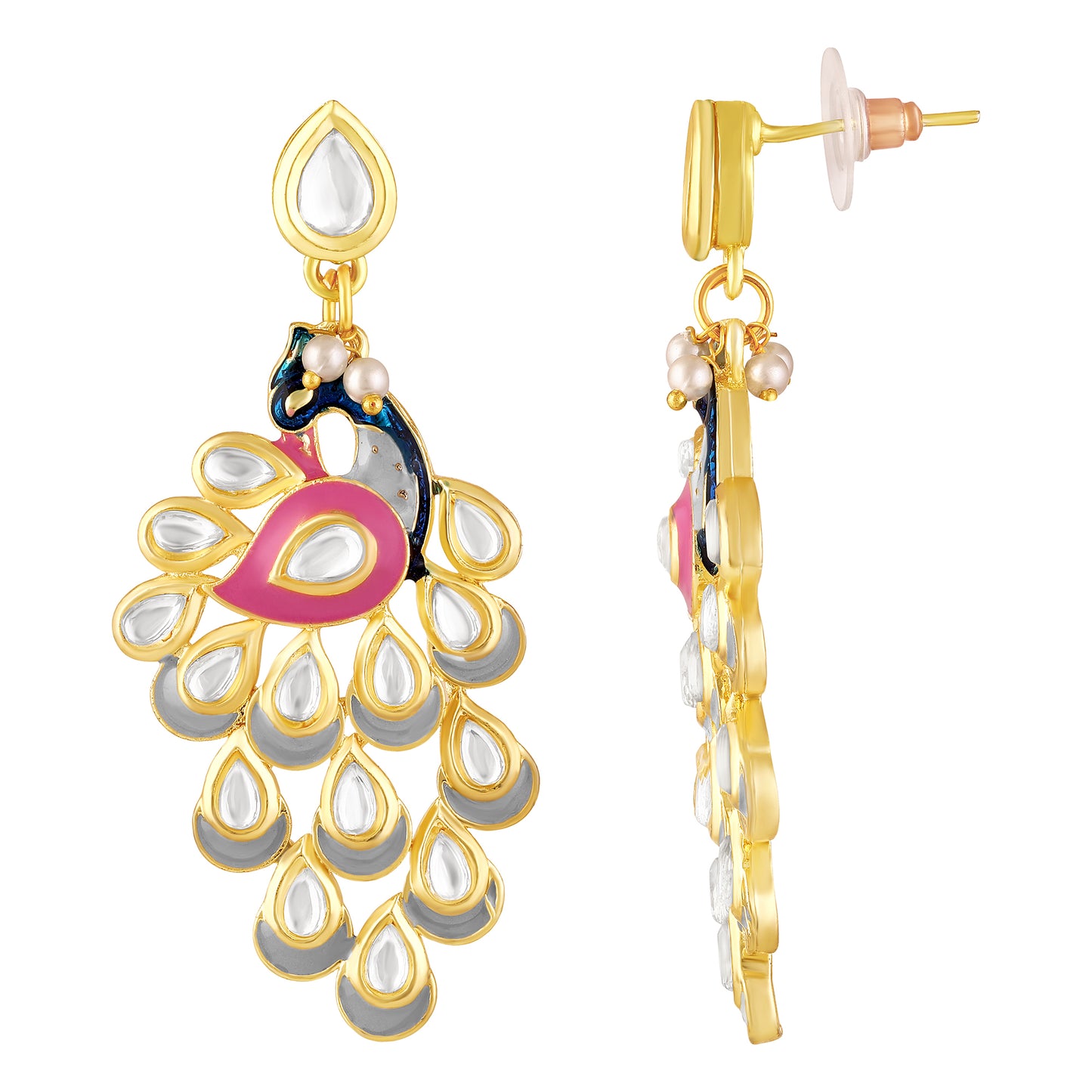 BDiva 18k Gold Plated Peacock Royalty Statement Earrings with Tradition and Modern Elegance