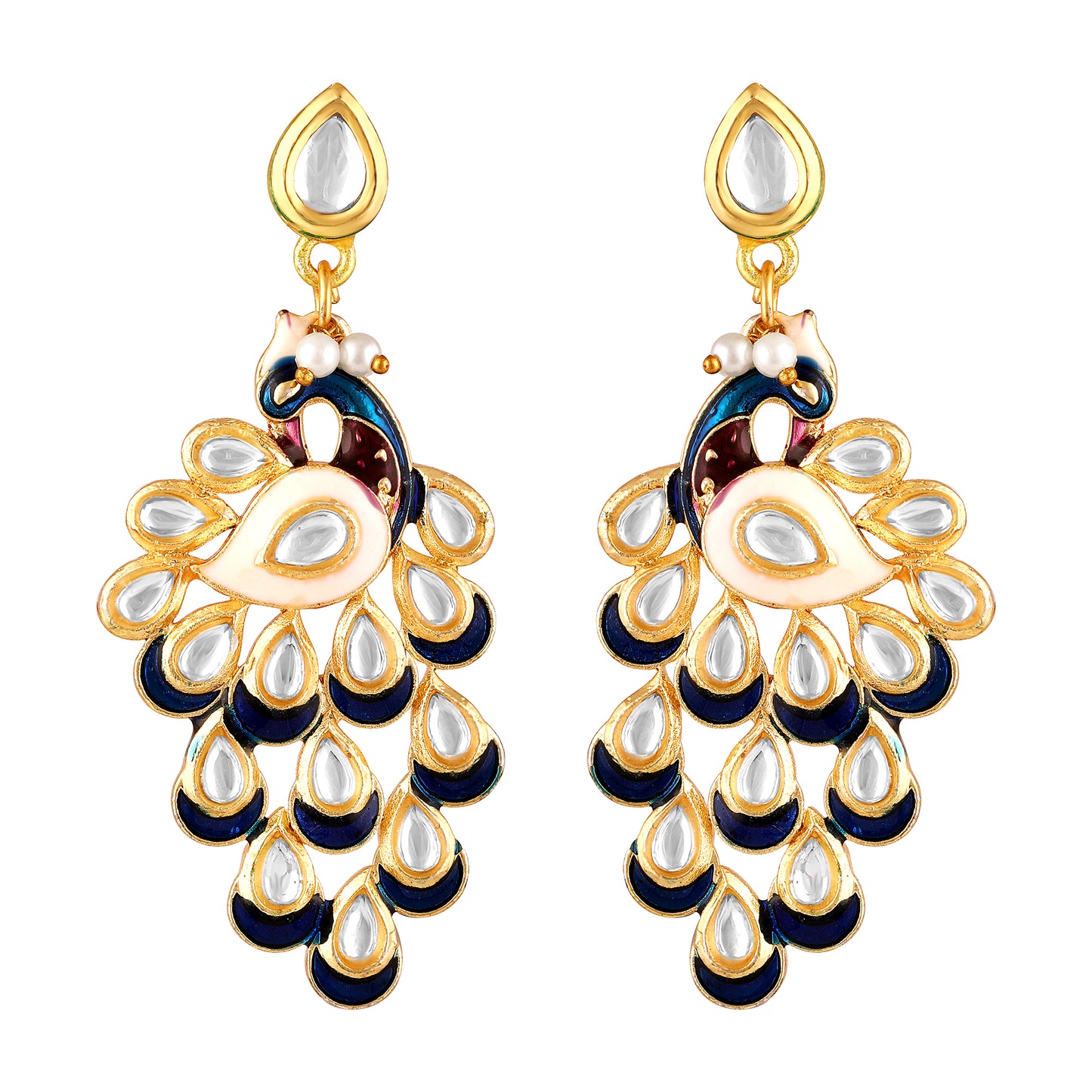 BDiva 18k Gold Plated Regal Peacock Drop Earrings with a Symphony of Royal Elegance