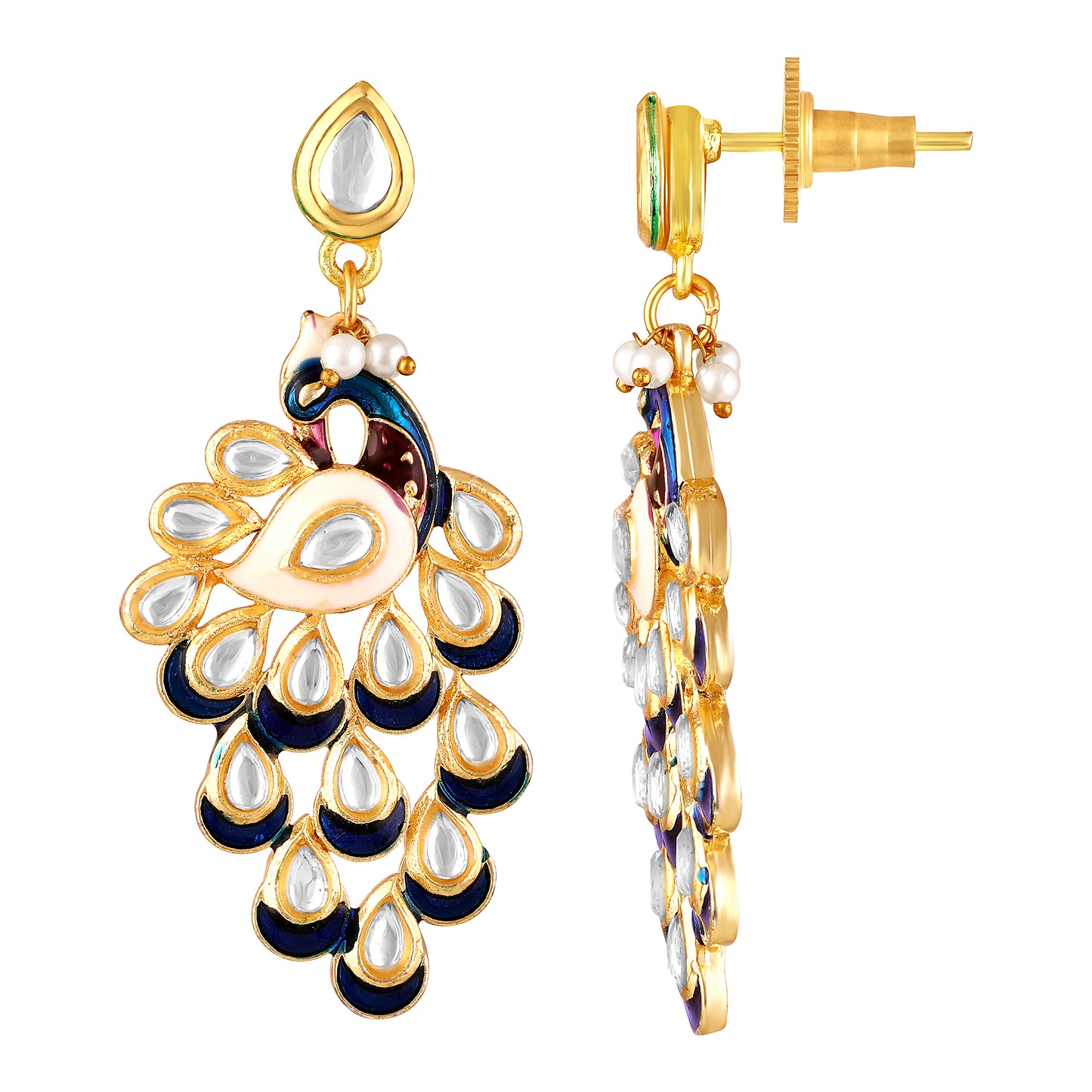BDiva 18k Gold Plated Regal Peacock Drop Earrings with a Symphony of Royal Elegance